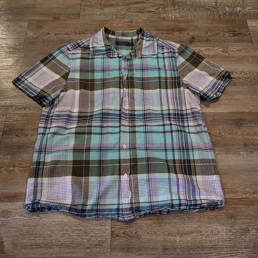 Vineyard Vines Plaid Button Down Short Sleeved Shirt Mens Size Large - Picture 1 of 7